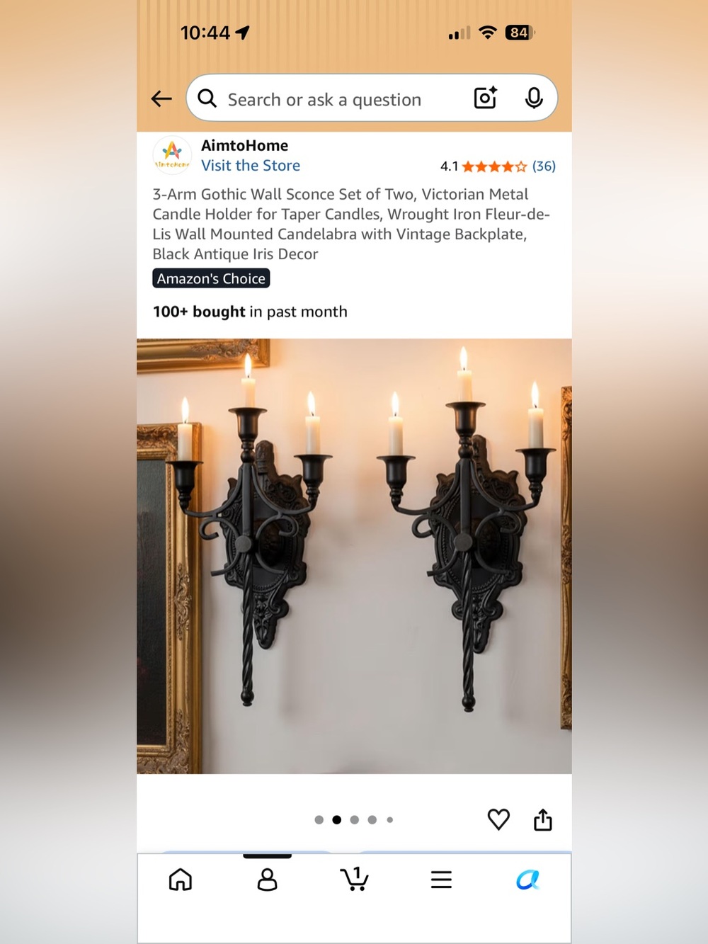 Black Gothic 3-Arm Wall Sconce Set of Two